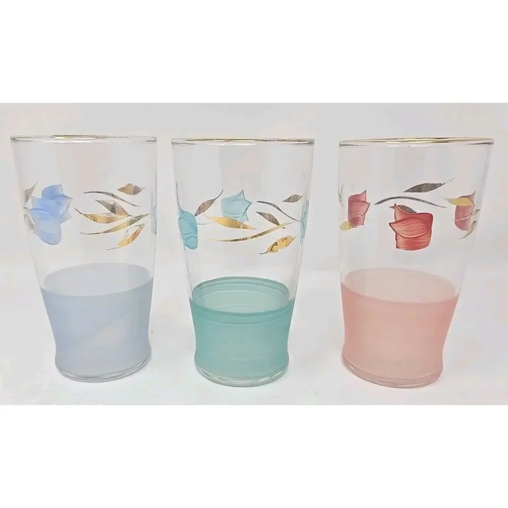 Vintage Bartlett Collins‎ Tulip Tumbler Glasses Lot of 3 Frost Bottoms U186